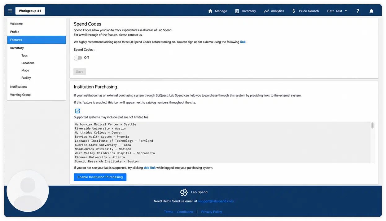LabSpend platform screenshot