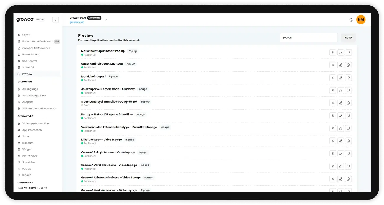 Groweo app screen 2