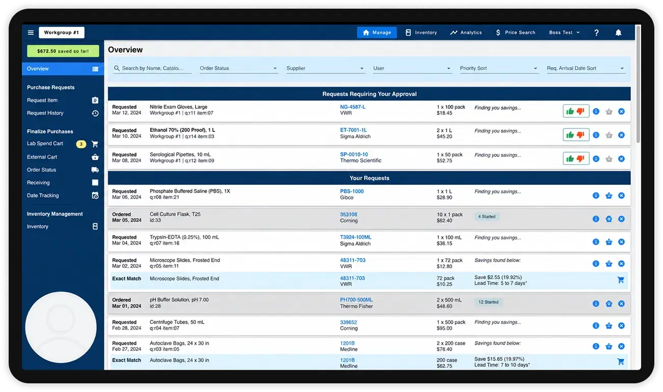 LabSpend app screen 1