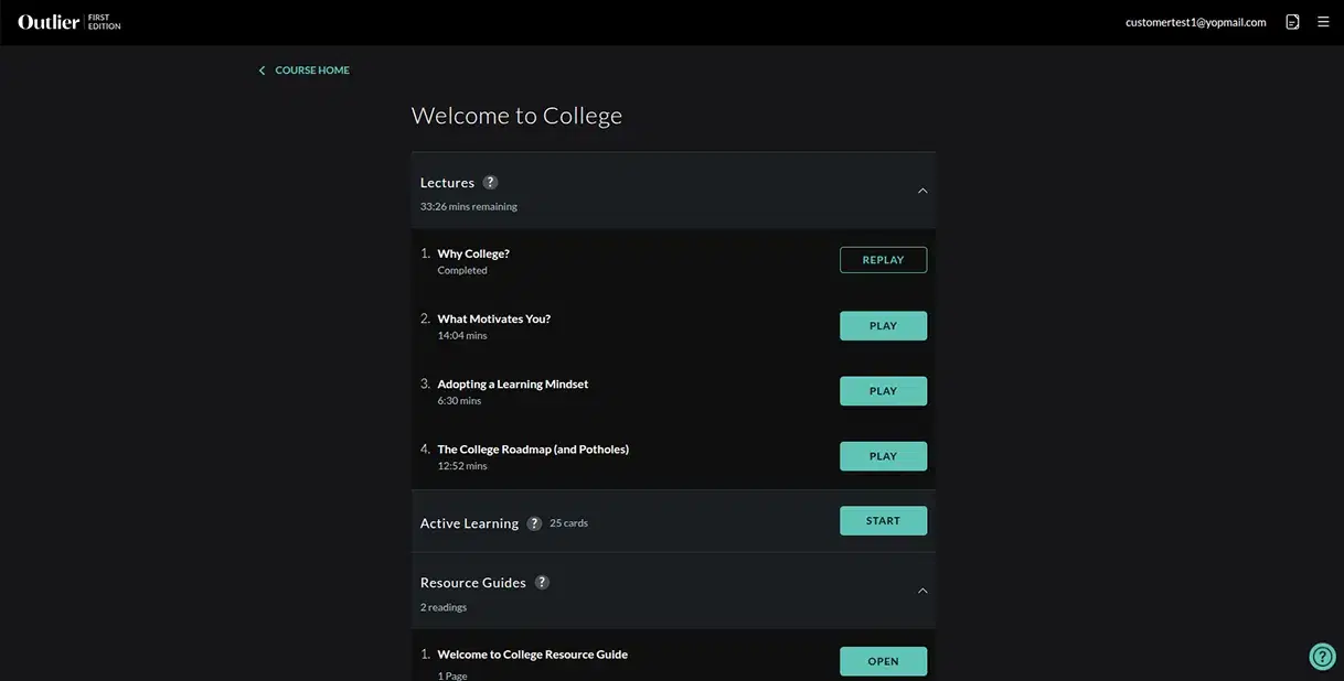 Outlier app screen 1