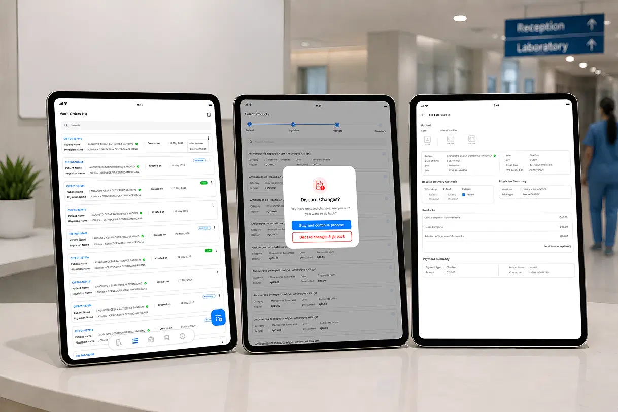 CIFF Laboratorio tablet app screens